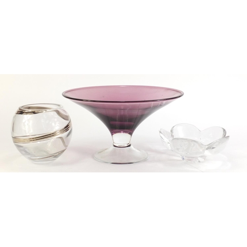 911 - Art glassware including a Swedish flower head bowl by Orrefors and a tazza, the largest 18.5cm high ... 