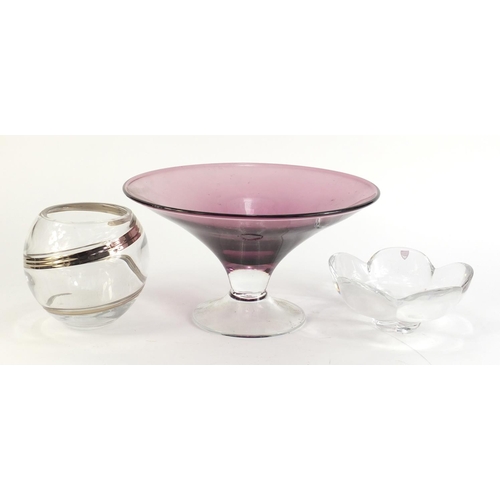 911 - Art glassware including a Swedish flower head bowl by Orrefors and a tazza, the largest 18.5cm high ... 