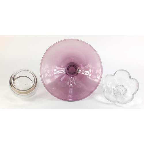 911 - Art glassware including a Swedish flower head bowl by Orrefors and a tazza, the largest 18.5cm high ... 