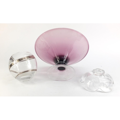 911 - Art glassware including a Swedish flower head bowl by Orrefors and a tazza, the largest 18.5cm high ... 