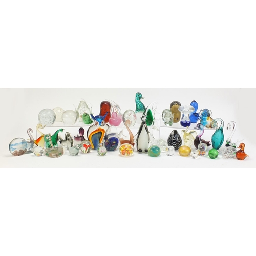 1555 - Collection of colourful glass paperweights and animals including Wedgwood, Murano and one by A Reid,... 