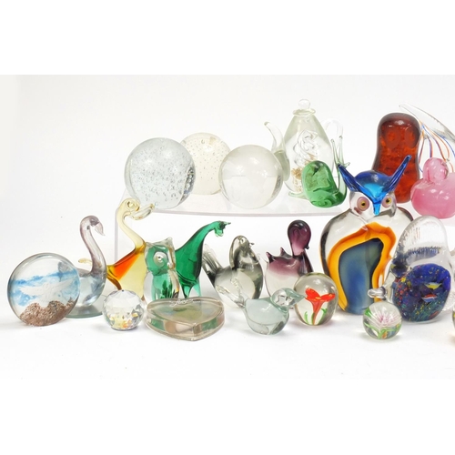 1555 - Collection of colourful glass paperweights and animals including Wedgwood, Murano and one by A Reid,... 