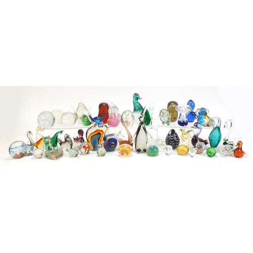 1555 - Collection of colourful glass paperweights and animals including Wedgwood, Murano and one by A Reid,... 