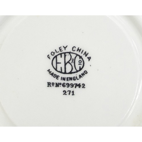 862 - Foley china teaware decorated with figures including trios, the largest 21cm in diameter