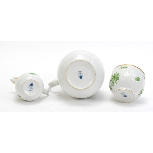 914 - Hungarian porcelain teaware hand painted with flowers by Hollohaza, the largest 21cm high