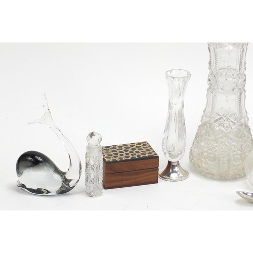 1336 - Sundry items including large cut glass vase with silver rim, cut glass vase with sterling silver bas... 