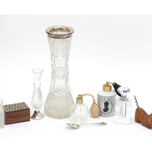 1336 - Sundry items including large cut glass vase with silver rim, cut glass vase with sterling silver bas... 