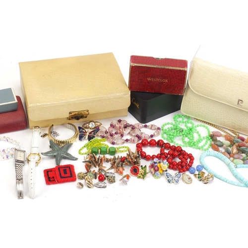 1335 - Costume jewellery including wristwatches, necklaces and brooches