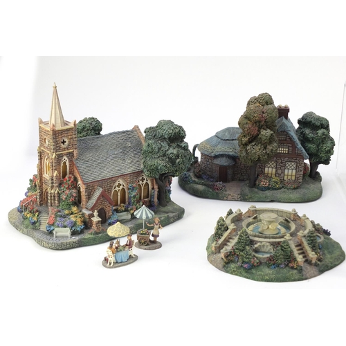 1532 - Seven Hawthorn Village models including Lamplight Tea Room and Falbrook Florist, the largest 23cm wi... 