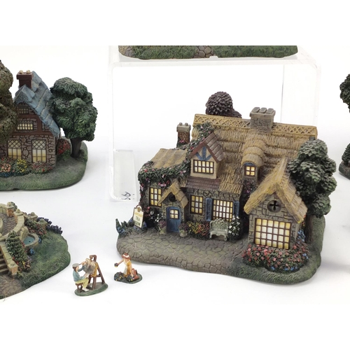 1532 - Seven Hawthorn Village models including Lamplight Tea Room and Falbrook Florist, the largest 23cm wi... 