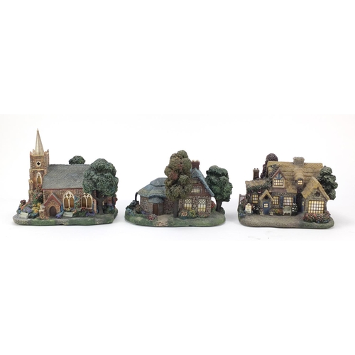 1532 - Seven Hawthorn Village models including Lamplight Tea Room and Falbrook Florist, the largest 23cm wi... 