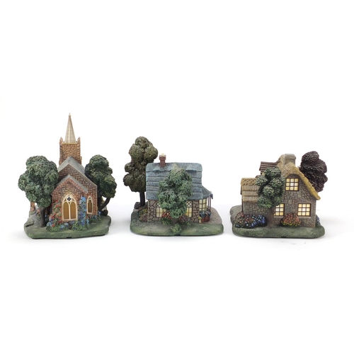 1532 - Seven Hawthorn Village models including Lamplight Tea Room and Falbrook Florist, the largest 23cm wi... 