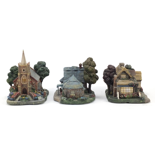 1532 - Seven Hawthorn Village models including Lamplight Tea Room and Falbrook Florist, the largest 23cm wi... 