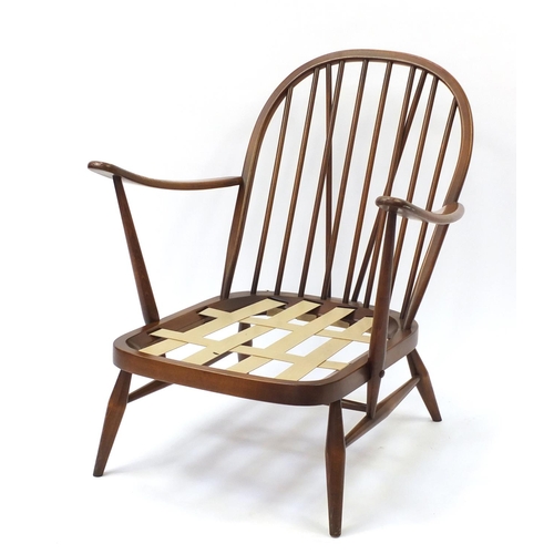 1605 - Ercol elm stick back armchair, 81cm high