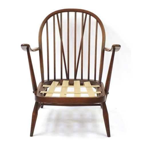 1605 - Ercol elm stick back armchair, 81cm high