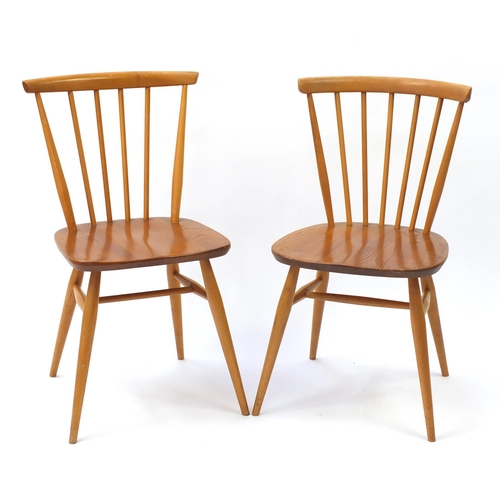 1595 - Pair of Ercol Windsor light elm bow top chairs, each 79.5cm high