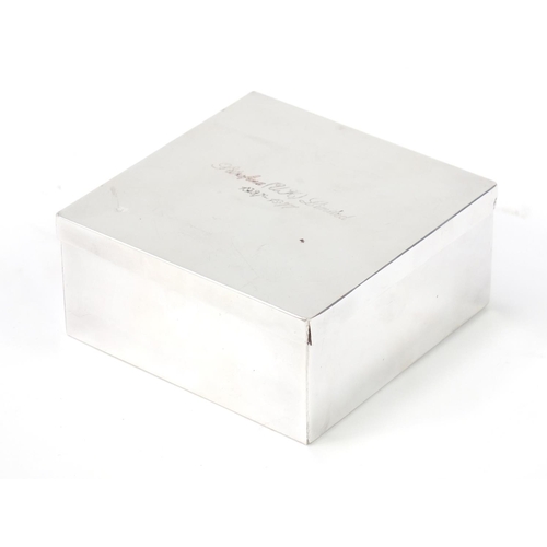 1071 - Garrard & Co silver plated box presented by the Chairman and Board of Directors of Petrofina, 10.5cm... 