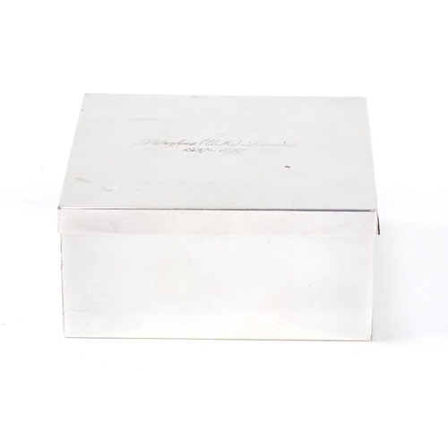 1071 - Garrard & Co silver plated box presented by the Chairman and Board of Directors of Petrofina, 10.5cm... 