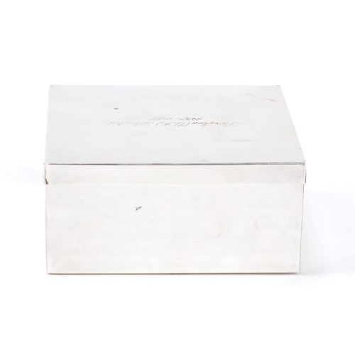 1071 - Garrard & Co silver plated box presented by the Chairman and Board of Directors of Petrofina, 10.5cm... 