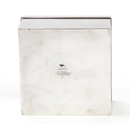 1071 - Garrard & Co silver plated box presented by the Chairman and Board of Directors of Petrofina, 10.5cm... 