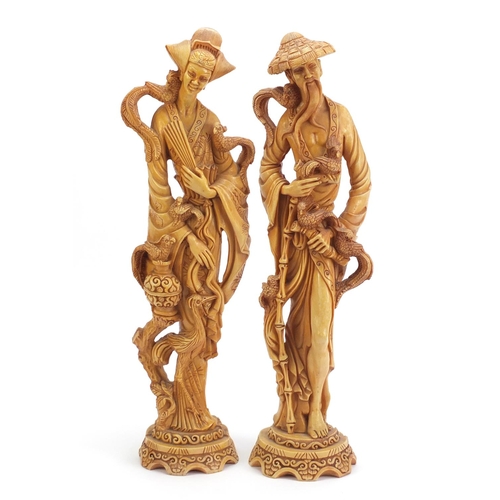 1000 - Large pair of Chinese ivory style figures, the largest 50cm high