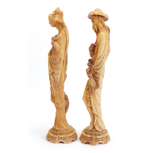 1000 - Large pair of Chinese ivory style figures, the largest 50cm high