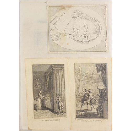 572 - Antique and later engravings and prints arranged in a folder, some Old Masters including La Processi... 