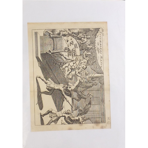 572 - Antique and later engravings and prints arranged in a folder, some Old Masters including La Processi... 