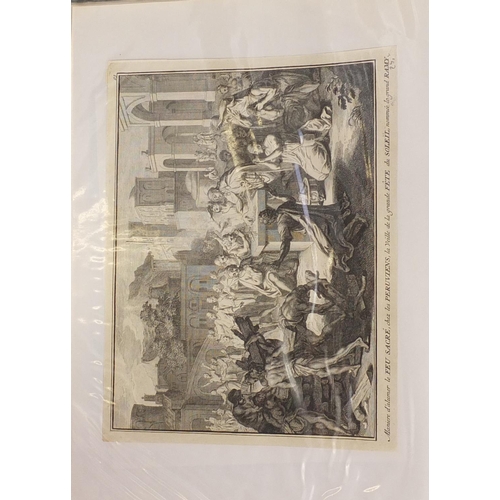 572 - Antique and later engravings and prints arranged in a folder, some Old Masters including La Processi... 