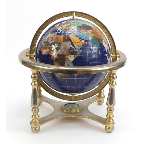 882 - Specimen table globe with compass under tier, 31cm high