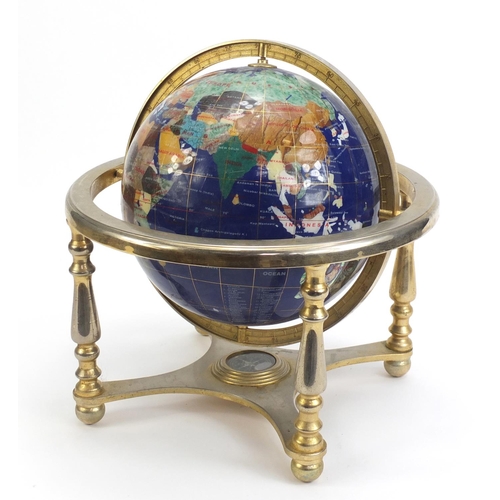 882 - Specimen table globe with compass under tier, 31cm high