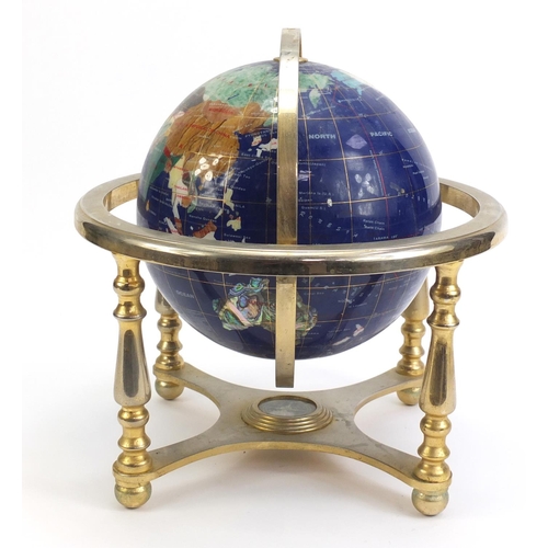 882 - Specimen table globe with compass under tier, 31cm high