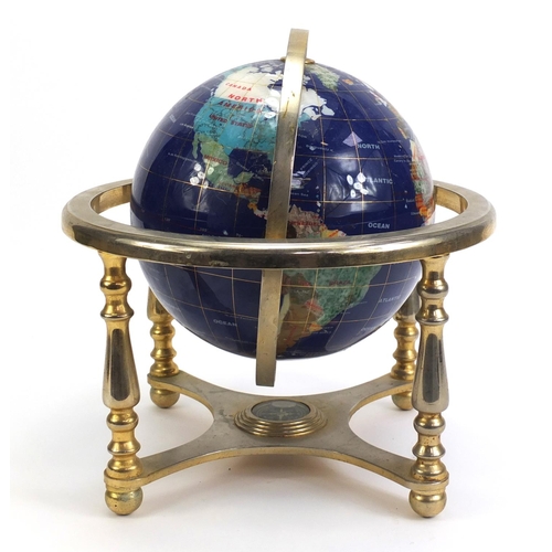 882 - Specimen table globe with compass under tier, 31cm high