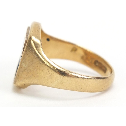 481 - 9ct gold and enamel masonic spinner ring, size L, 5.7g