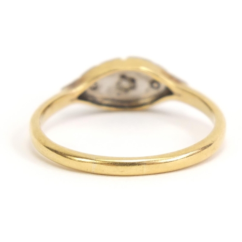 1013 - Art Deco style 18ct gold diamond ring, size P, 2.4g