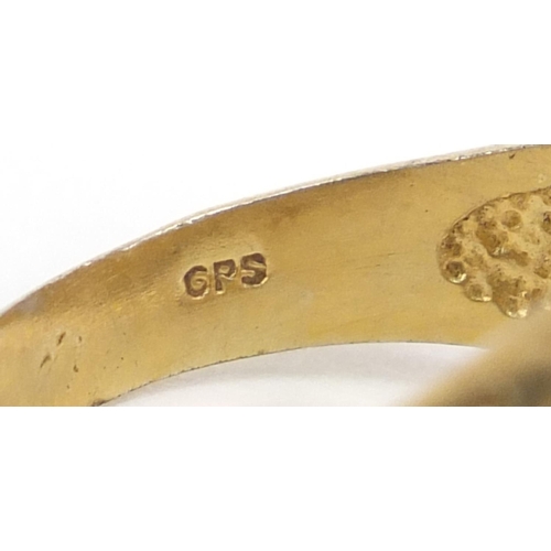 353 - Silver gilt George and the dragon ring, size R, 6.3g