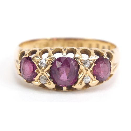 1057 - Edward VII 18ct gold, amethyst and diamond ring, hallmarked Birmingham 1908, size N, 3.4g