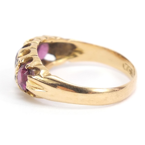 1057 - Edward VII 18ct gold, amethyst and diamond ring, hallmarked Birmingham 1908, size N, 3.4g