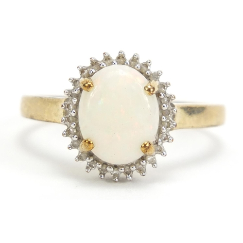 537 - 9ct gold opal and diamond ring, size S, 2.7g