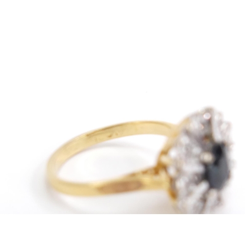 1340 - Unmarked gold sapphire and diamond ring, size I, 4.6g