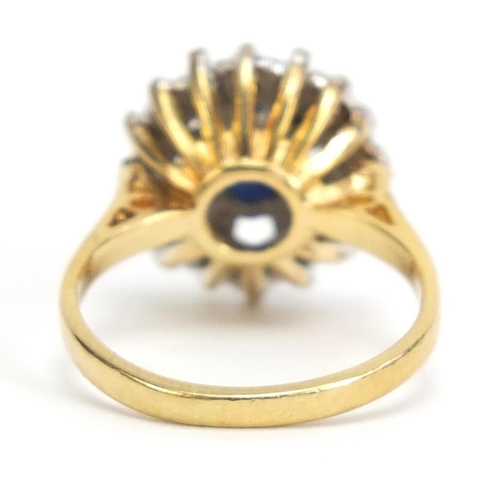 1340 - Unmarked gold sapphire and diamond ring, size I, 4.6g