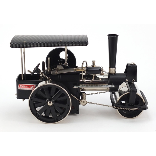 717 - Wilesco steam roller traction engine with box, model D368, 32cm wide