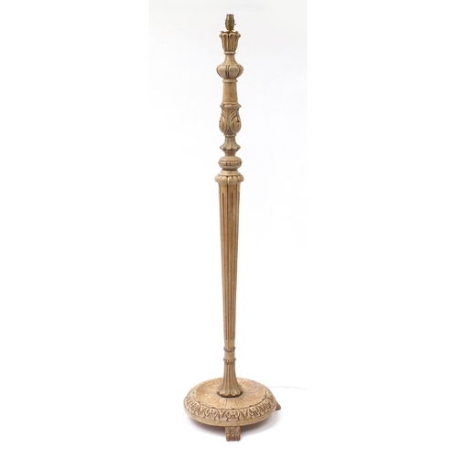 1617 - Carved limed oak standard lamp, 145cm high