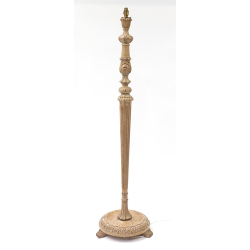 1617 - Carved limed oak standard lamp, 145cm high