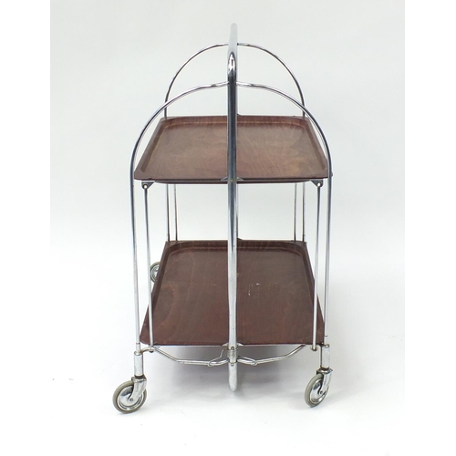 1611 - Mid century chrome and faux rosewood folding trolley by Gerlinol Brenshey Dinett, 78cm H x 67cm W x ... 