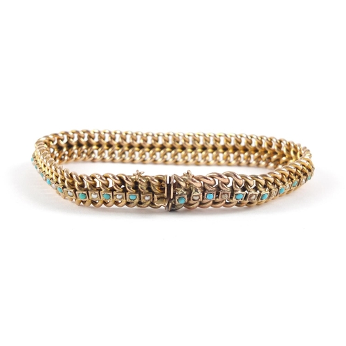 52 - 9ct rose gold turquoise and seed pearl bracelet, 18cm in length, 16.5g