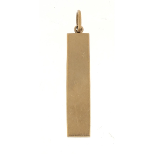88 - 9ct gold ingot pendant, 6cm in length, 30.8g