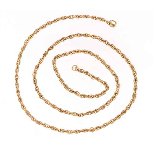 147 - Unmarked gold necklace, (tests as 9ct gold) 60cm in length, 15.0g