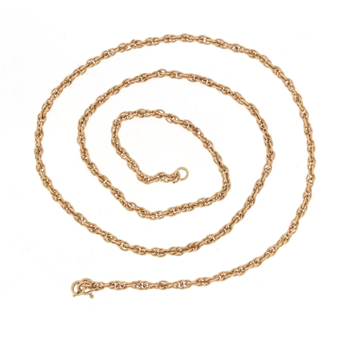 147 - Unmarked gold necklace, (tests as 9ct gold) 60cm in length, 15.0g