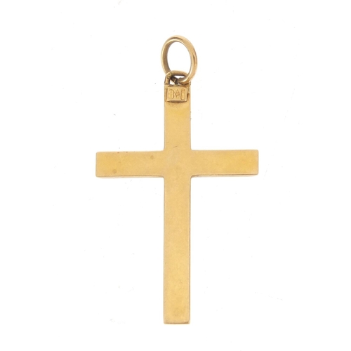 406 - 9ct gold religious cross pendant, 5cm in length, 2.2g